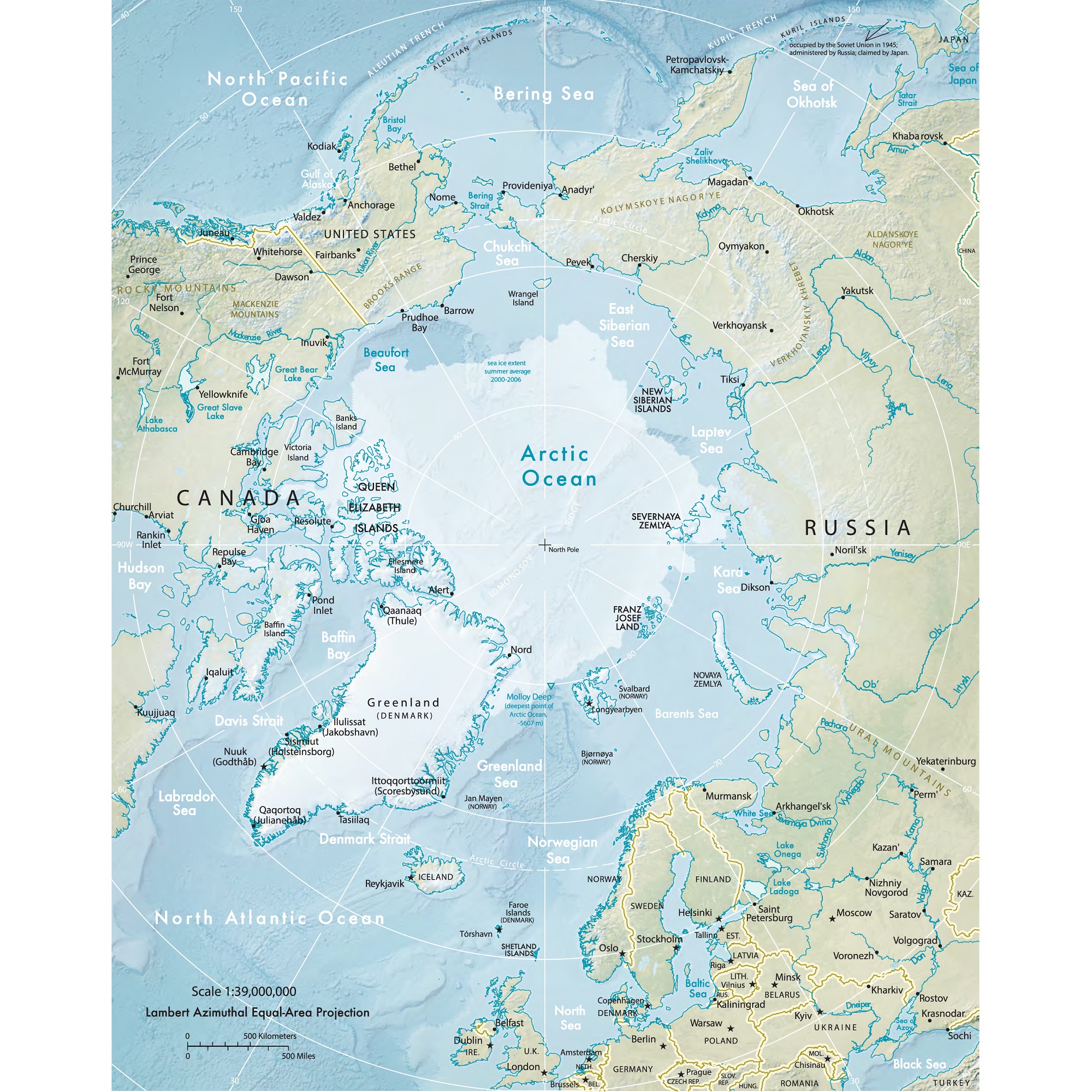 lllustration of the physical map of the Arctic region