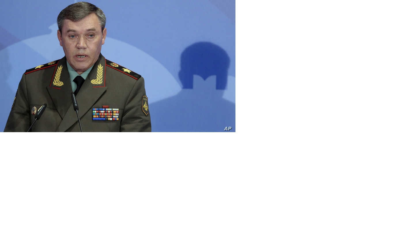 In this May 23, 2013 file photo Gen. Valery Gerasimov, the chief of the Russian military’s General Staff, speaks during a security in Moscow. 