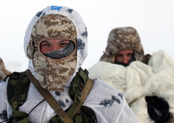 Servicemen marching in Arctic