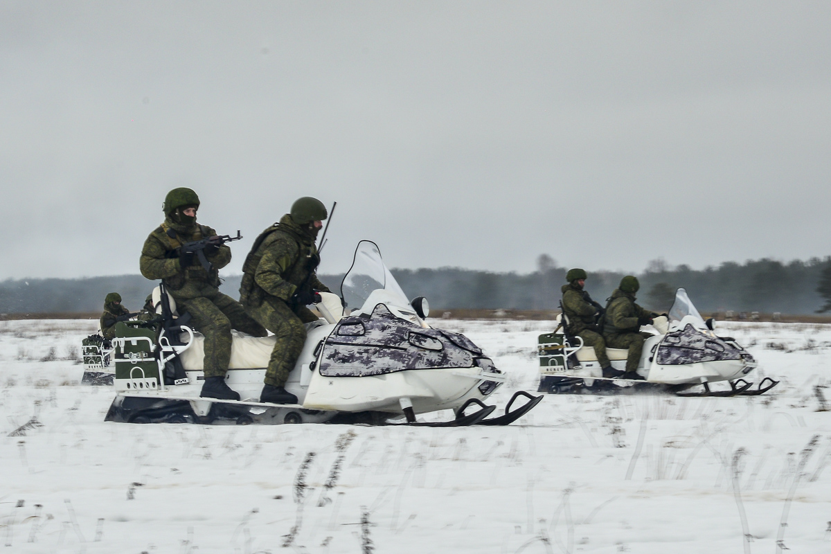 Spetsnaz are used to test many of the latest equipment, especially that intended for special missions and environments, such as these Russkaya Mekhanika A-1 snowmobiles. 