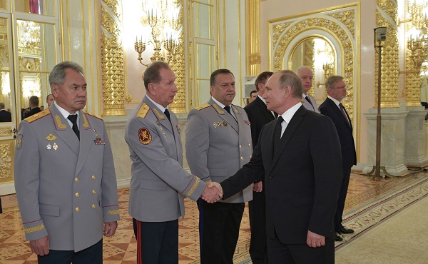 With Director of the Federal National Guard Service and Commander-in-Chief of the National Guard Viktor Zolotov at the ceremony to present senior officers and prosecutors appointed to higher positions, October 25, 2018 The Kremlin, Moscow.