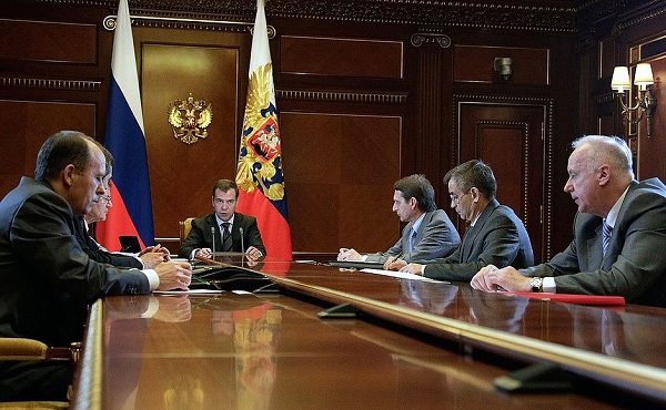 Dmitry Medvedev's meeting with Prosecutor General Yury Chaika, Interior Minister Rashid Nurgaliyev, Federal Security Service Director Alexander Bortnikov, Investigative Committee Chairman Alexander Bastrykin, Chief of Staff of the Presidential Executive Office Sergei Naryshkin and First Deputy Chief of Staff of the Presidential Executive Office Vladislav Surkov, Gorki, Moscow Region, July 29, 2011. 