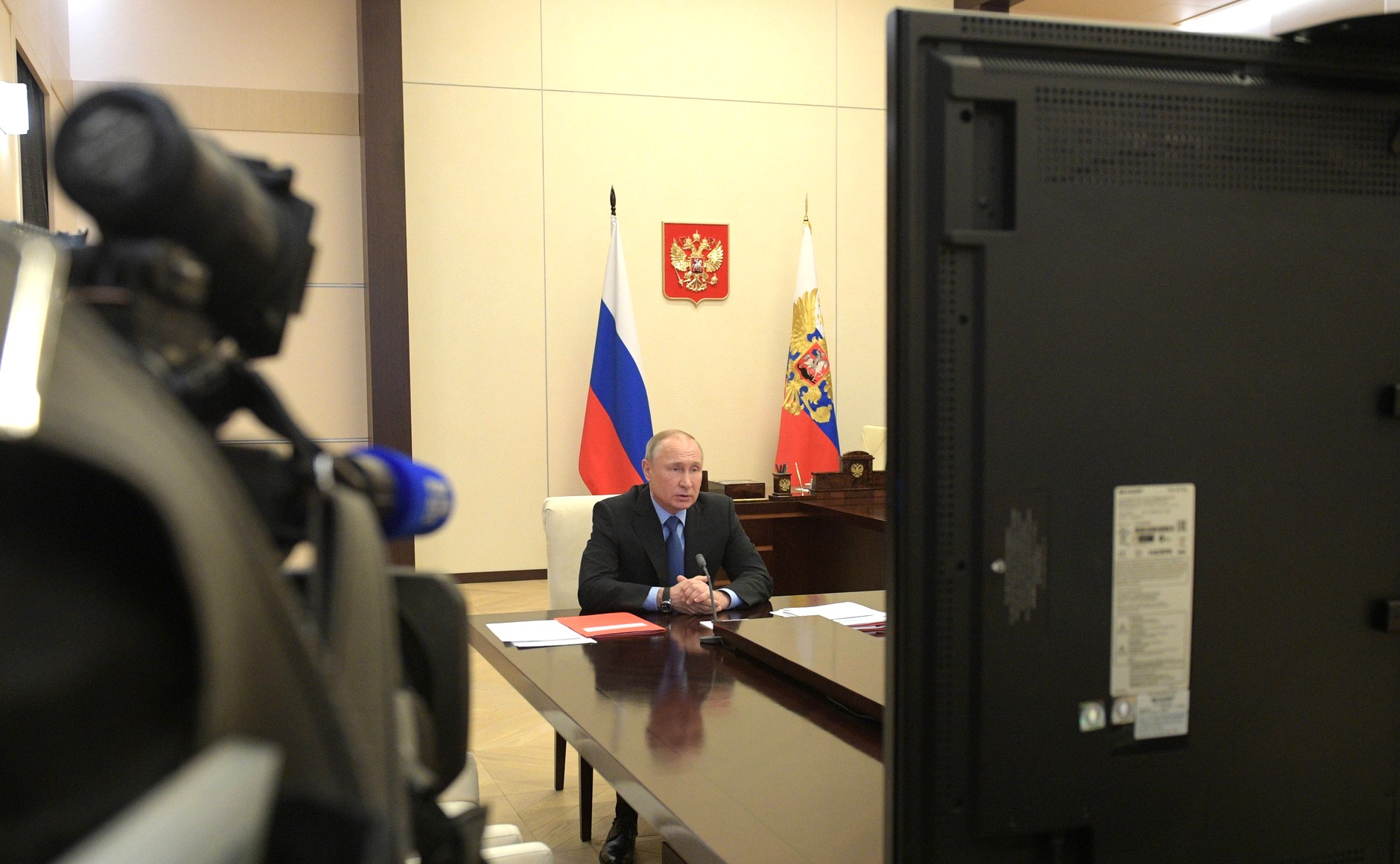 President Vladimir Putin meeting with the permanent members of the Security Council of the Russian Federation by videoconference.