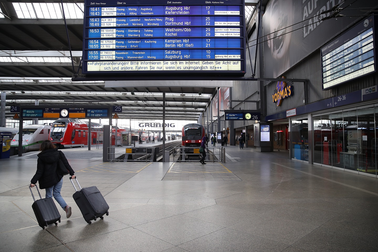 A photograph of a woman is seen at the Munich Main Station during the coronavirus crisis on March 31, 2020 in Munich, Germany.