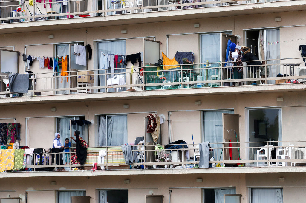 The balconies of hotel rooms hotel where 470 migrants are currently living on April 22, 2020 in Kranidi, Greece. (Photo by Milos Bicanski/Getty Images)