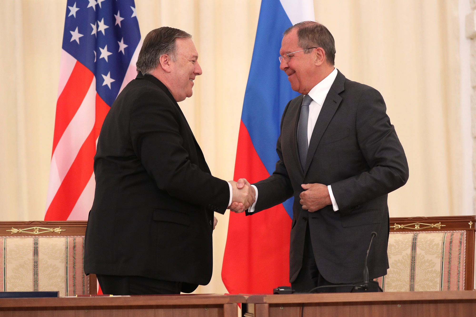 A photograph of Foreign Minister Sergey Lavrov’s remarks and answers to media questions at a joint news conference following talks with US Secretary of State Mike Pompeo, Sochi, May 14, 2019.