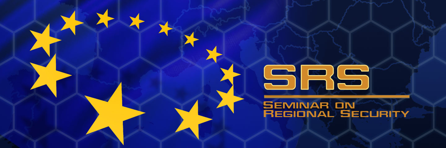 Graphic for Seminar on Regional Security, EU map and EU flag