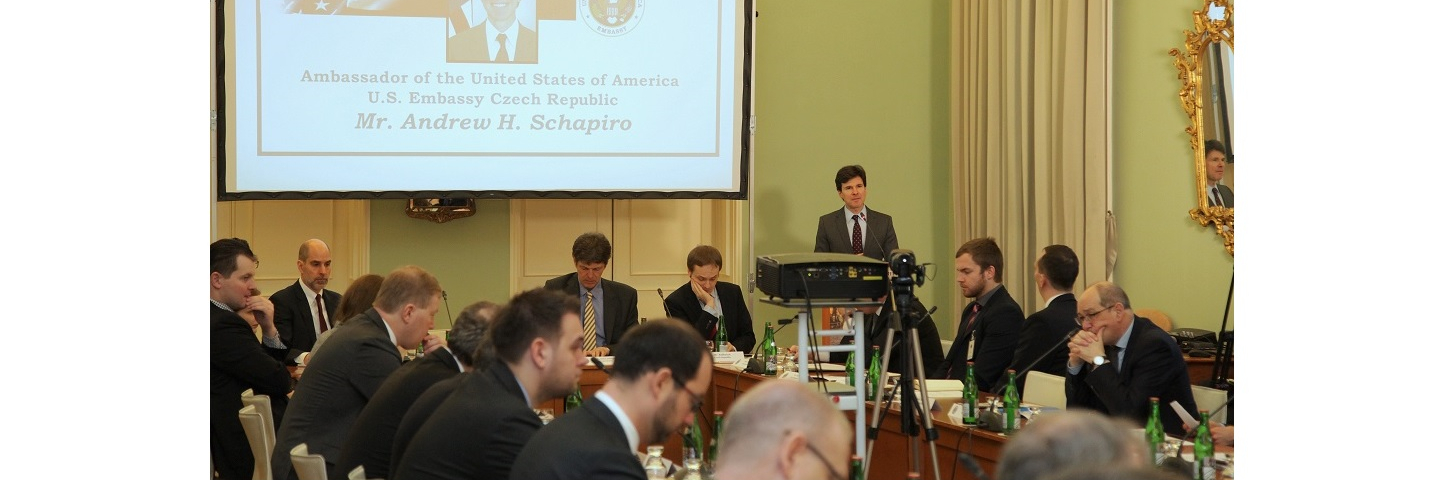 A photograph of U.S. Ambassador to Czech Republic Andrew Schapiro makes opening remarks to the Euroatlantic Security: A Pre-Warsaw Assessment Seminar organized by the Marshall Center’s Non-Resident Program 