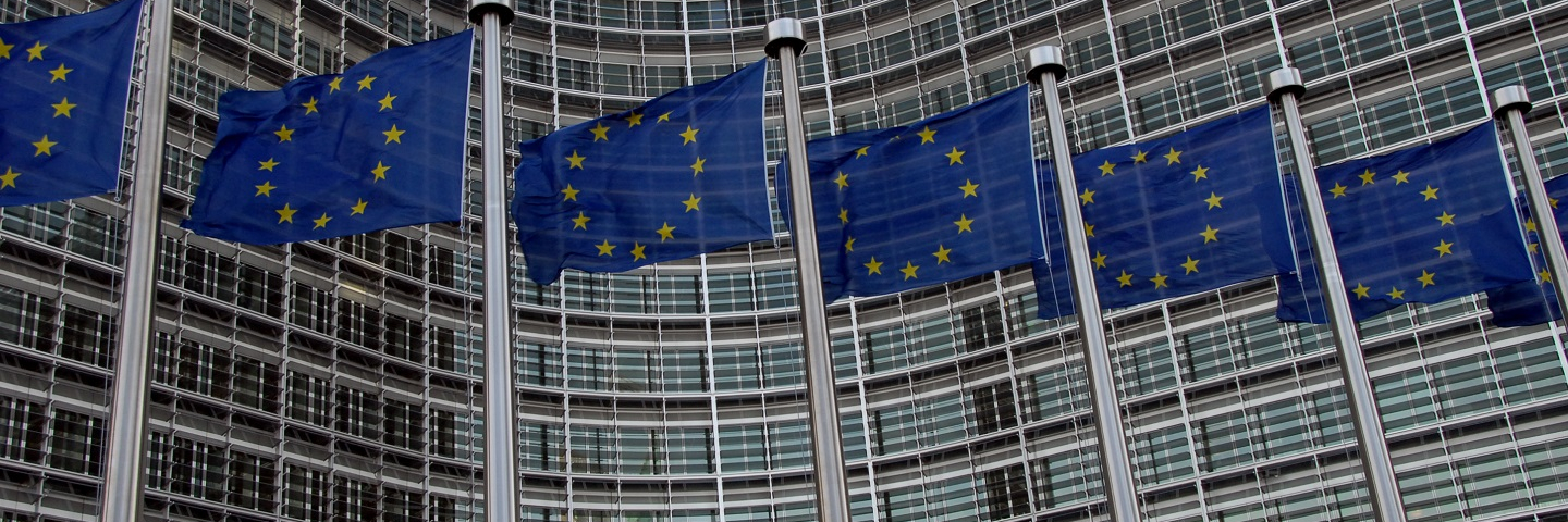 European flags in front of the Berlaymont Building, Headquarters of the EC