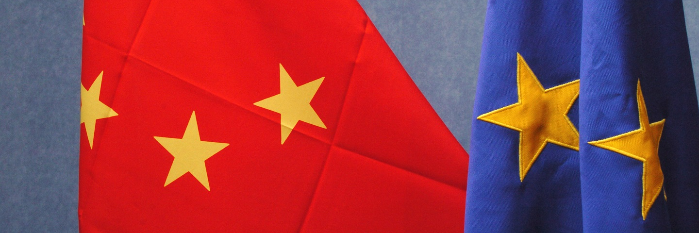 Chinese flag, on the left, and European flag.