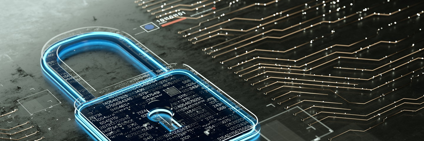 Grahic art displaying digital encrypted lock with data multilayers.