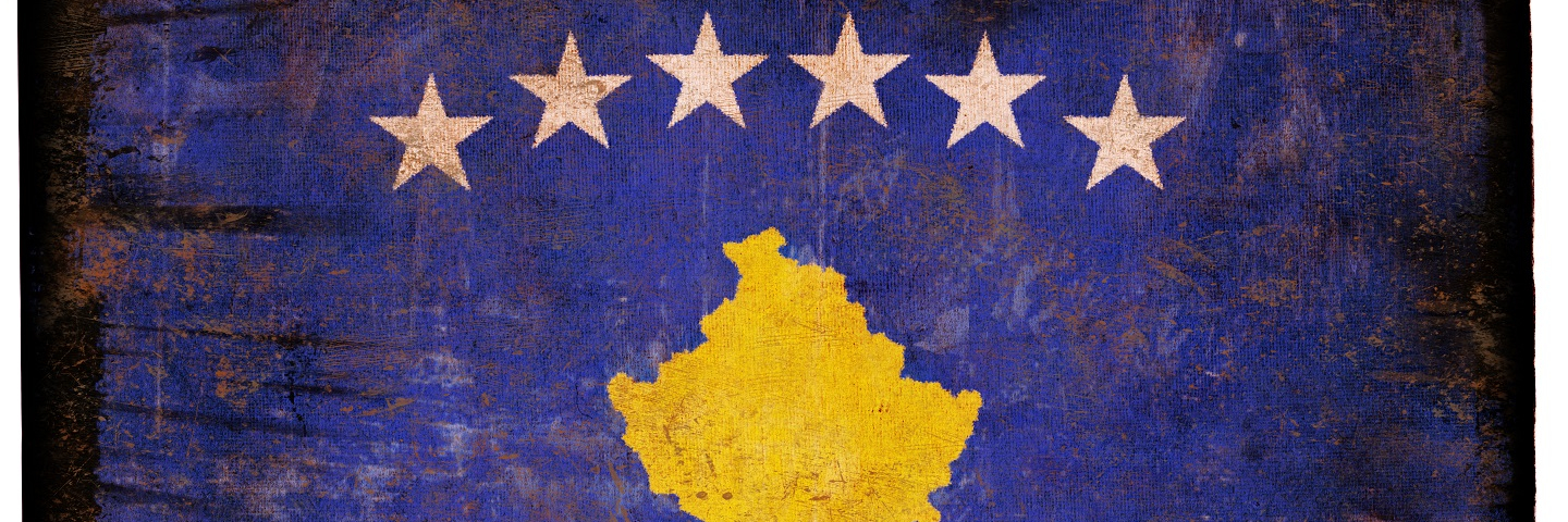 A painting of the Kosovo flag.