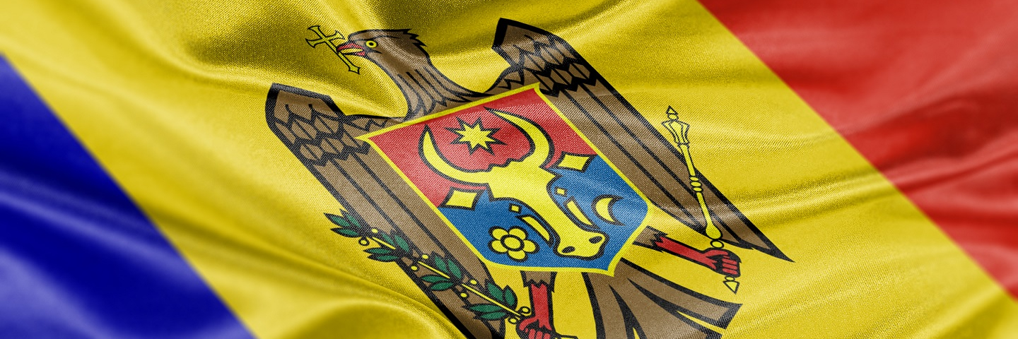 A photograph of the flag of Moldovia.