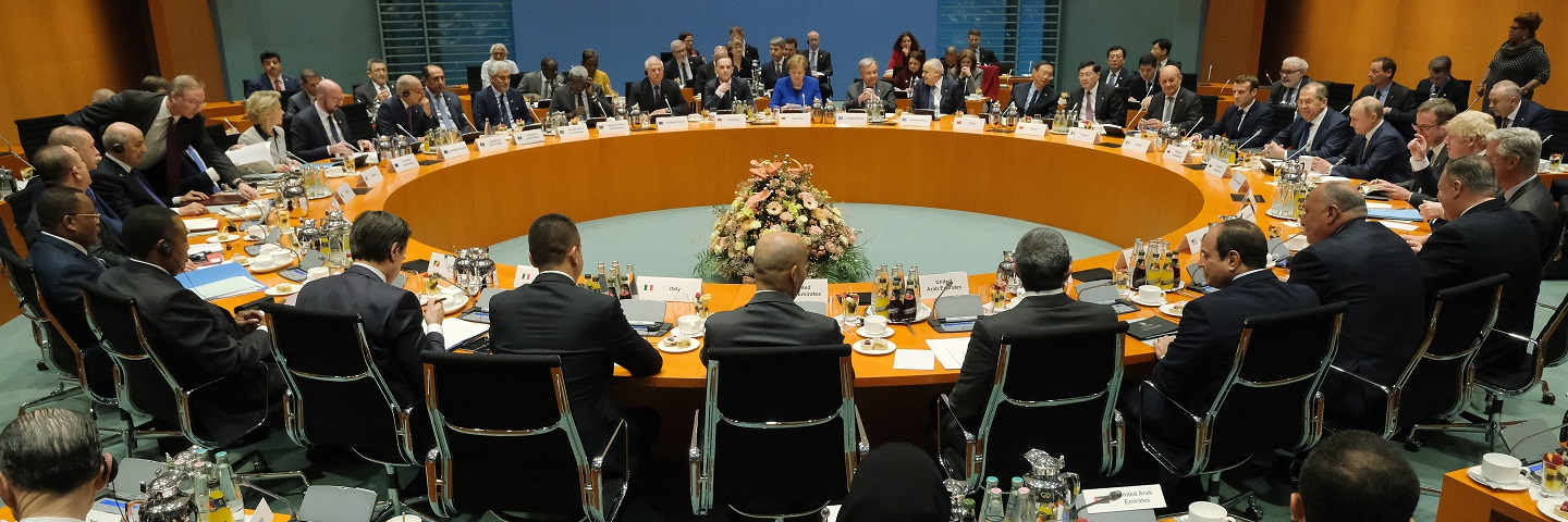 The main session at an international summit on securing peace in Libya at the Chancellery begins on January 19, 2020 in Berlin, Germany. Leaders of nations and organizations linked to the current conflict are meeting to discuss measures towards reaching a consensus between the warring sides and ending hostilities.