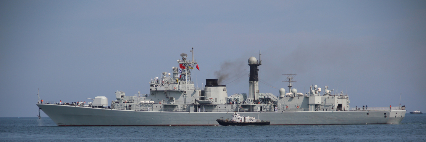 A photograph of a Chinese warship at sea.