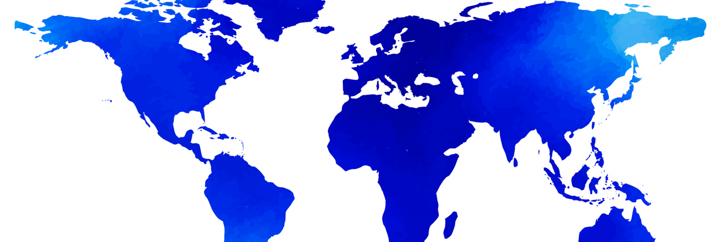 World map, isolated on blue background. Flat Earth, map template