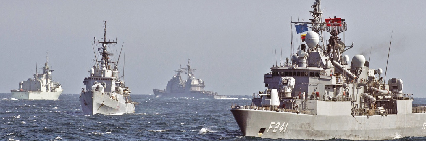 Ships participating in a military drill in the Black Sea.