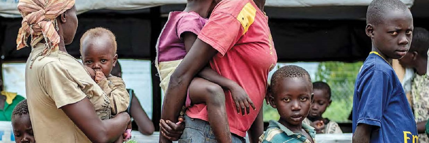 Refugees waiting in a line