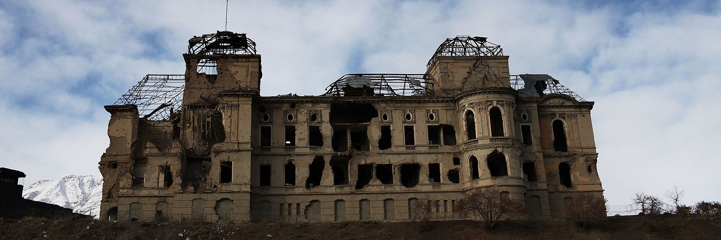 The destroyed remains of the Darulaman Palace, or Royal Palace, in Kabul, Afghanistan
