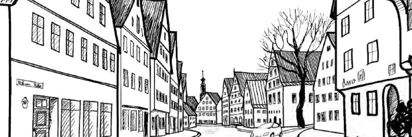 pencil drawing of a neighborhood