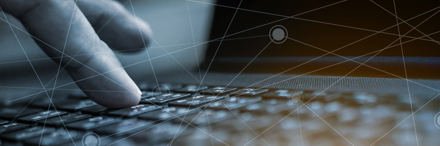 Digital Composite Image Of Lines With Cropped Hand Using Laptop In Background