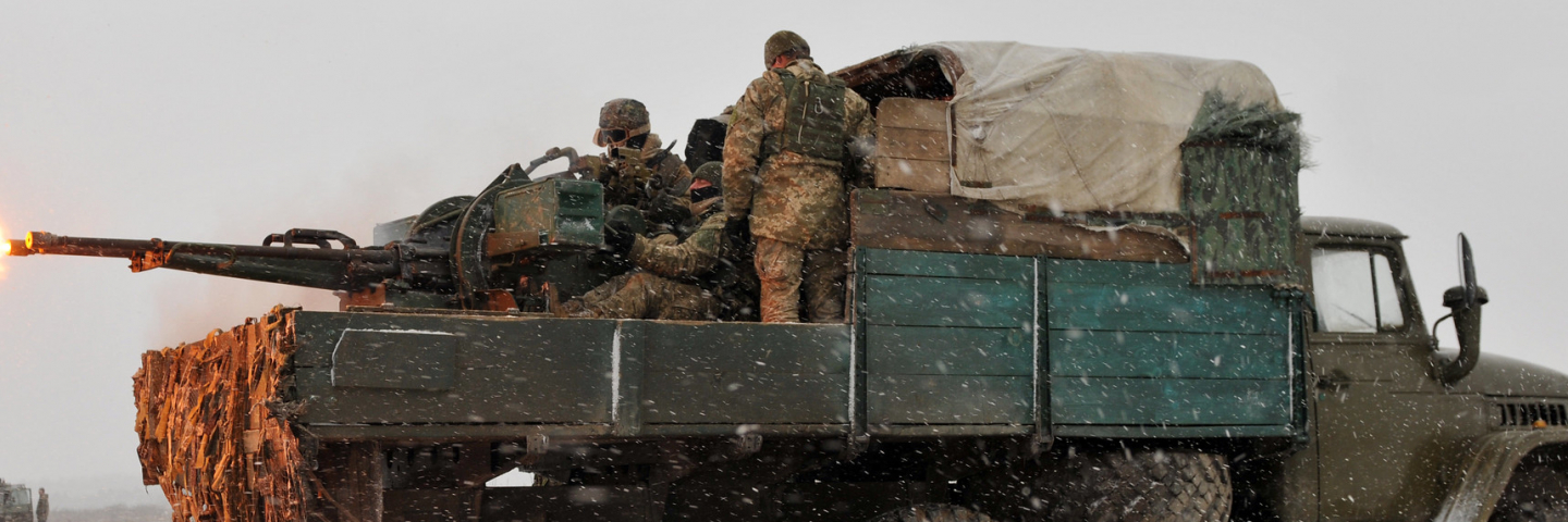 Ukrainian Soldiers assigned to 1st Battalion, 80th Airmobile Brigade fire a ZU-23-2 towed antiaircraft weapon before conducting an air assault mission in conjunction with a situational training exercise led by Soldiers from 6th Squadron, 8th Cavalry Regiment, 2nd Infantry Brigade Combat Team, 3rd Infantry Division, Nov. 28, 2016 at the International Peacekeeping and Security Center. This training is part of their 55-day rotation with the Joint Multinational Training Group-Ukraine.