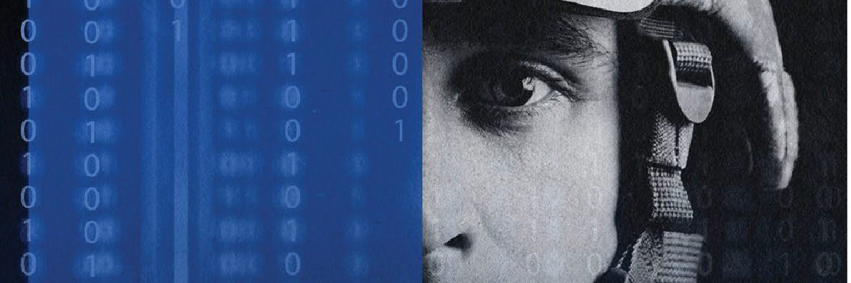 soldier with computer streaming numbers