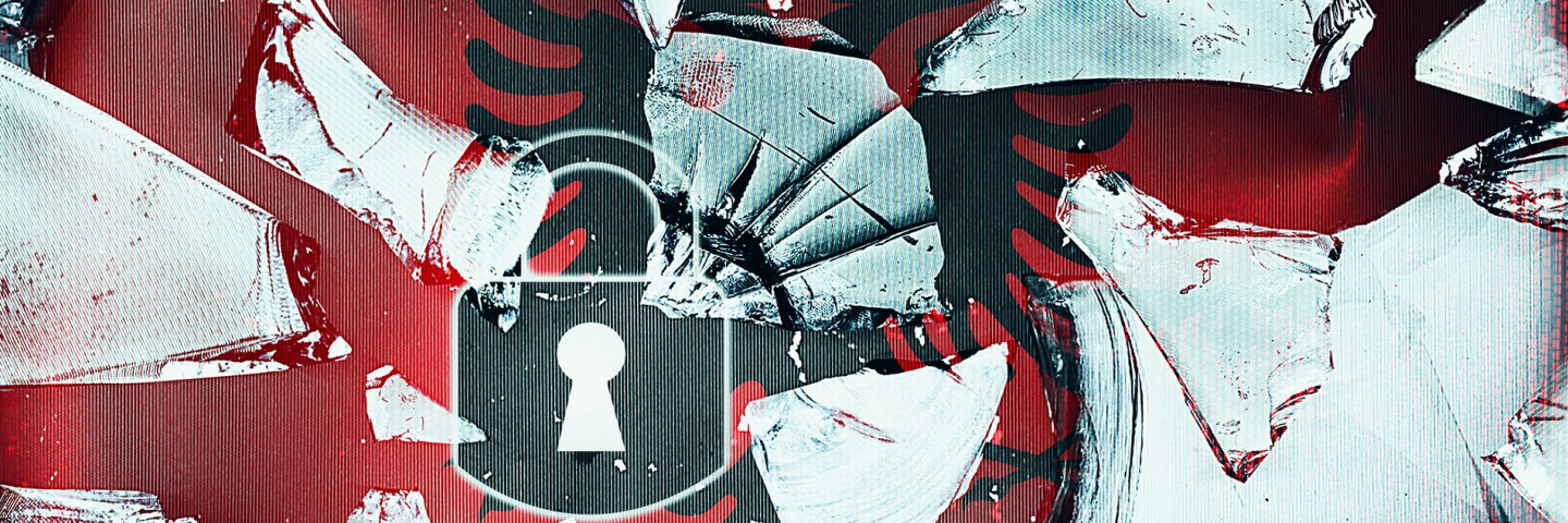 Shattered glass with padlock icon and national flag
