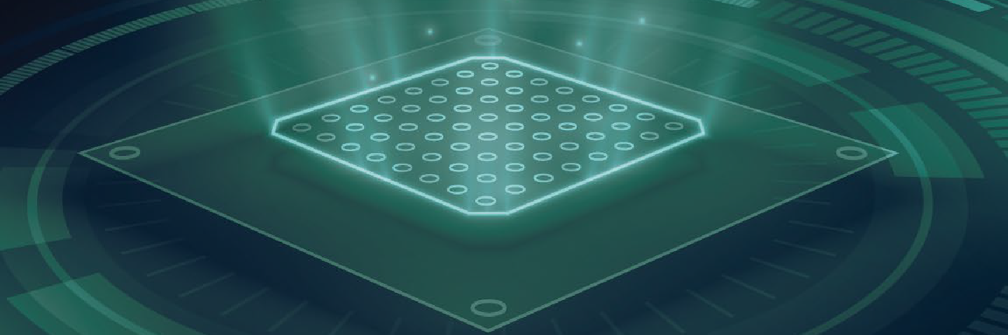 Graphic image of a glowing computer chip.