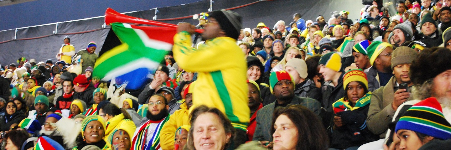 A South African fan plays his vuvuzela at the Denmark vs. Cameroon World Cup match at Loftus Versfeld Stadium in Pretoria, South Africa, on June 19, 2010.