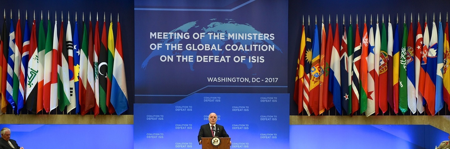 Prime Minister Haider Jawad Al-Abadi delivers remarks at the Meeting of the Ministers of the Global Coalition on the Defeat of ISIS at the U.S. Department of State in Washington, D.C. on March 22, 2017.