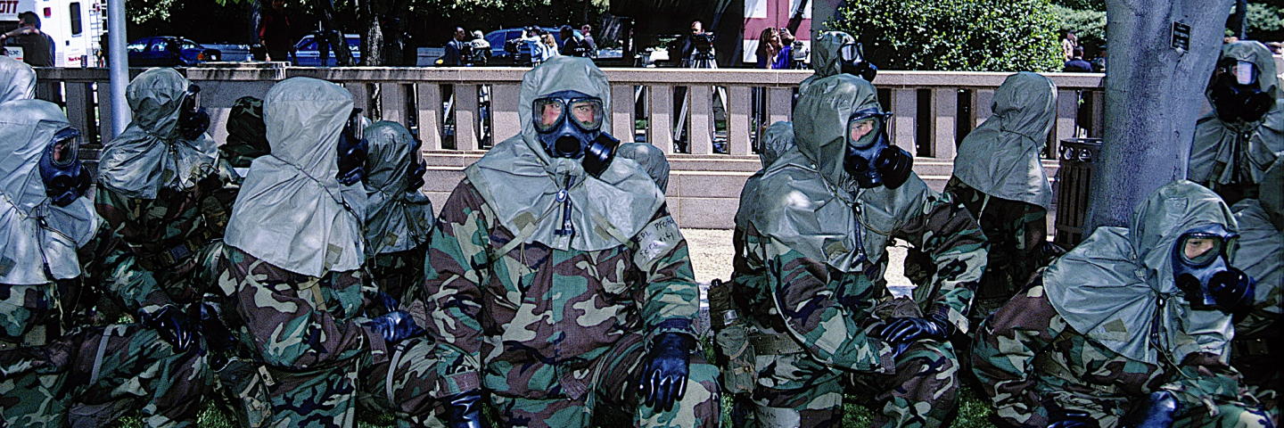 Members of the US Marine Biohazard response team during a mock drill at the US. Capitol.