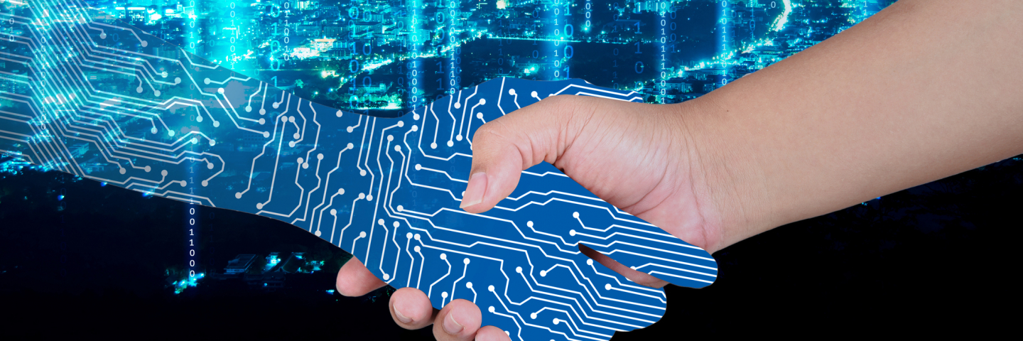 Digital Composite Image Of Woman Shaking Hands With Circuit