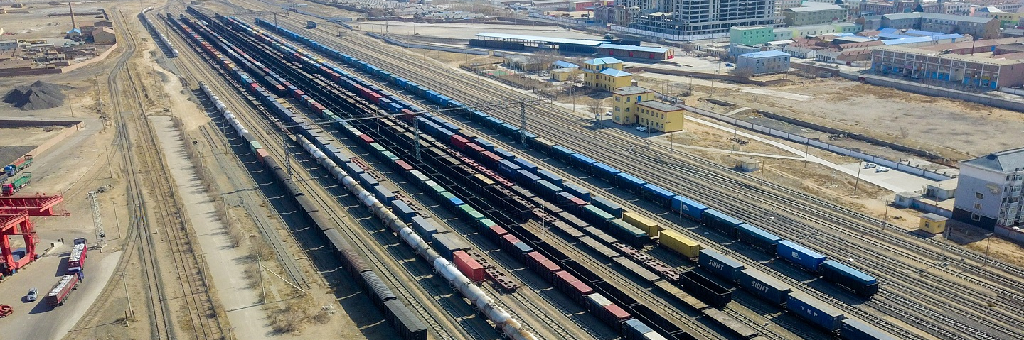 Aerial photo taken on April 11, 2020 shows a logistic station of the Erenhot Port in north China's Inner Mongolia Autonomous Region. 