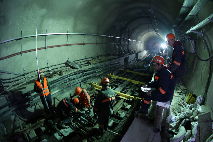 Employees work in the Marmaray Tunnel under the Bosphorus