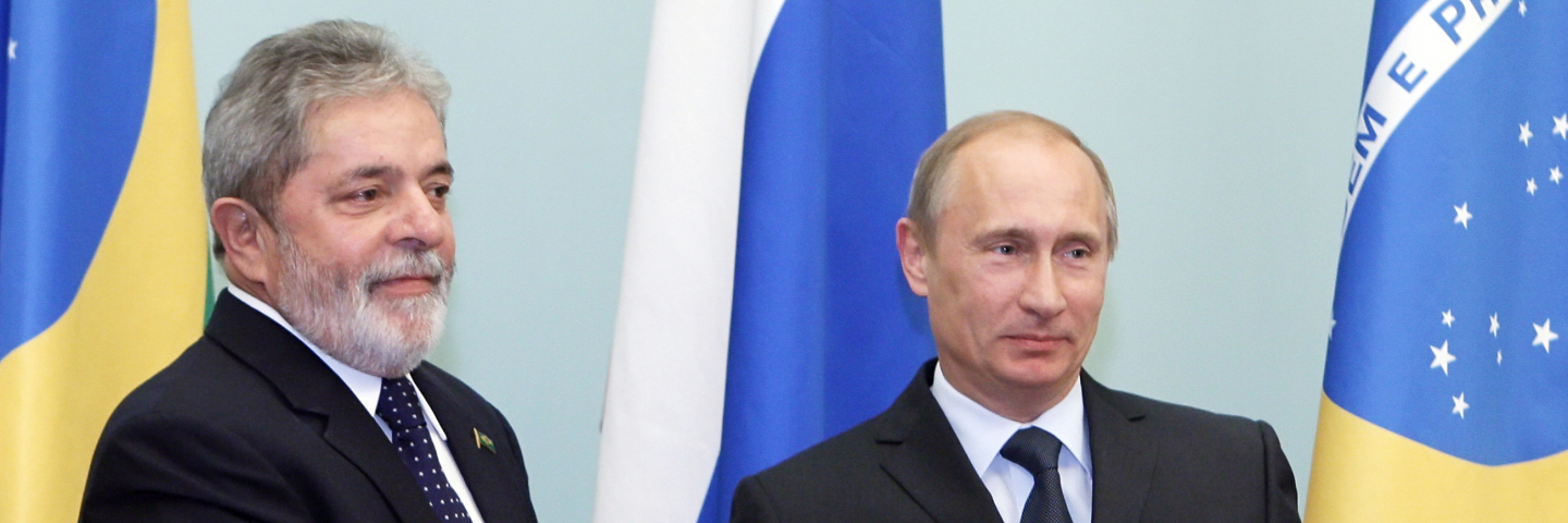 Russian Prime Minister Vladimir Putin (R) greets Brazilian PresidentLuis Inacio Lula da Silva during their meeting on May 14, 2010 in Moscow.