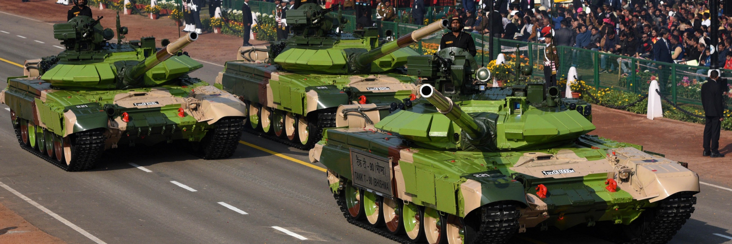 T-90 tanks pass through the saluting base during the 70th Republic Day Parade at Rajpath, on January 26, 2019 in New Delhi, India. On Indias 70th Republic Day, the annual parade showcased the country's rich cultural heritage and traditions.