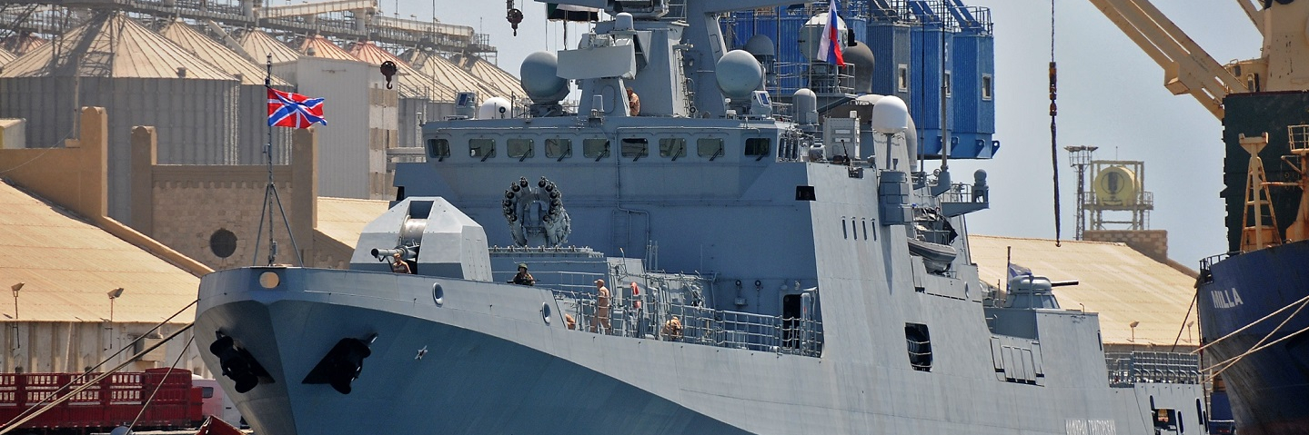 Russian naval ship in port of Sudan