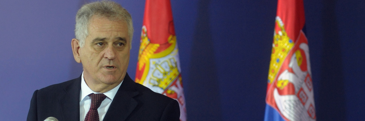 Serbian President Tomislav Nikolic speaks during a joint press conference with the Serbian Socialist leader after their meeting in Belgrade on June 28, 2012.