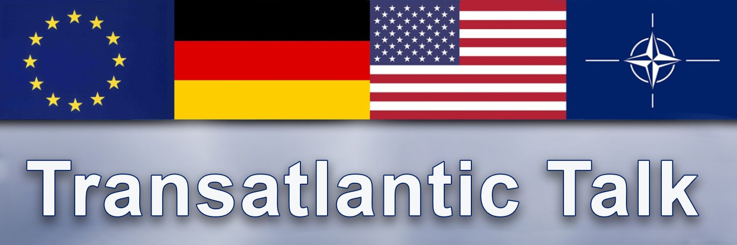 Flags of EU, Germany, USA and NATO with the wording Transatlantic Talk.