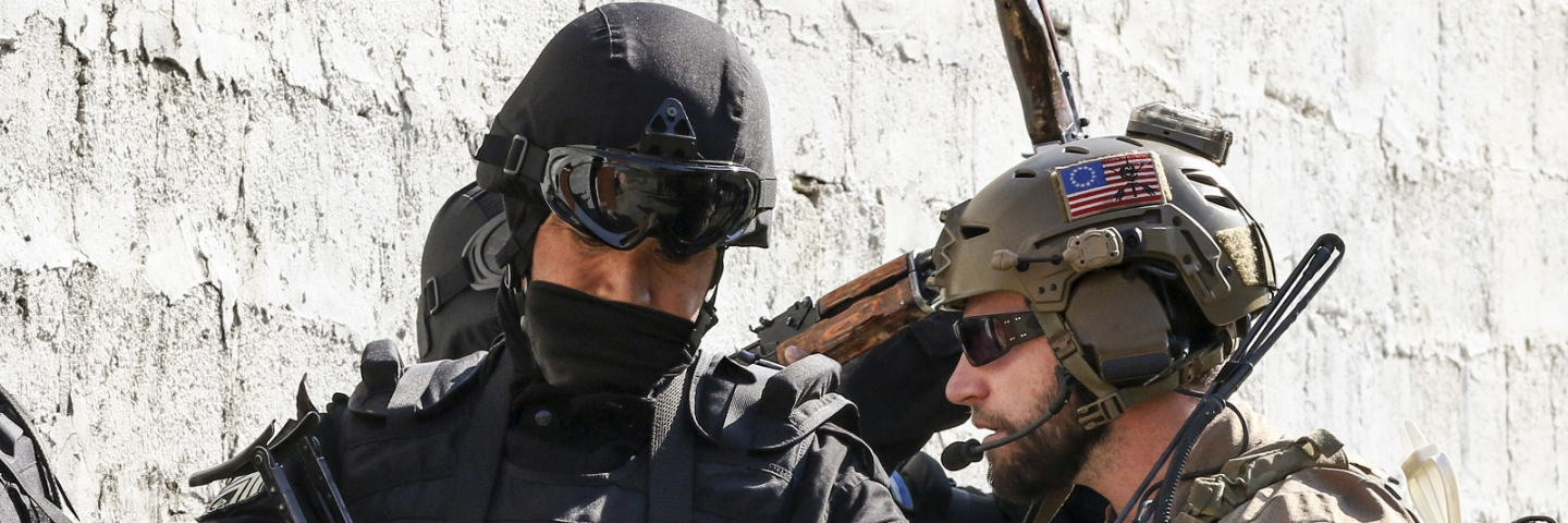 Soldiers from Uzbekistan and the United States train together during the Invisible Sentry exercise in Tashkent, Uzbekistan, in February 2020.