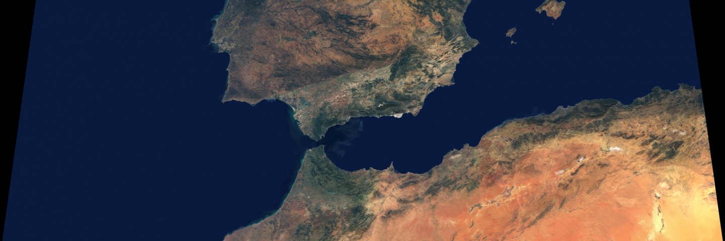 This natural-color satellite image shows the meeting place of Earth's second largest and second smallest continents: Africa and Europe.