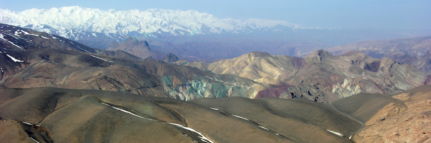 Aerial shot of the colorful mountain ranges in Sar-e Pol, Afghanistan