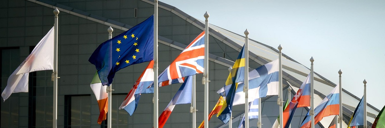 Flags fly at the 4th Eastern Partnership Summit on 21 and 22 May 2015 in Riga.