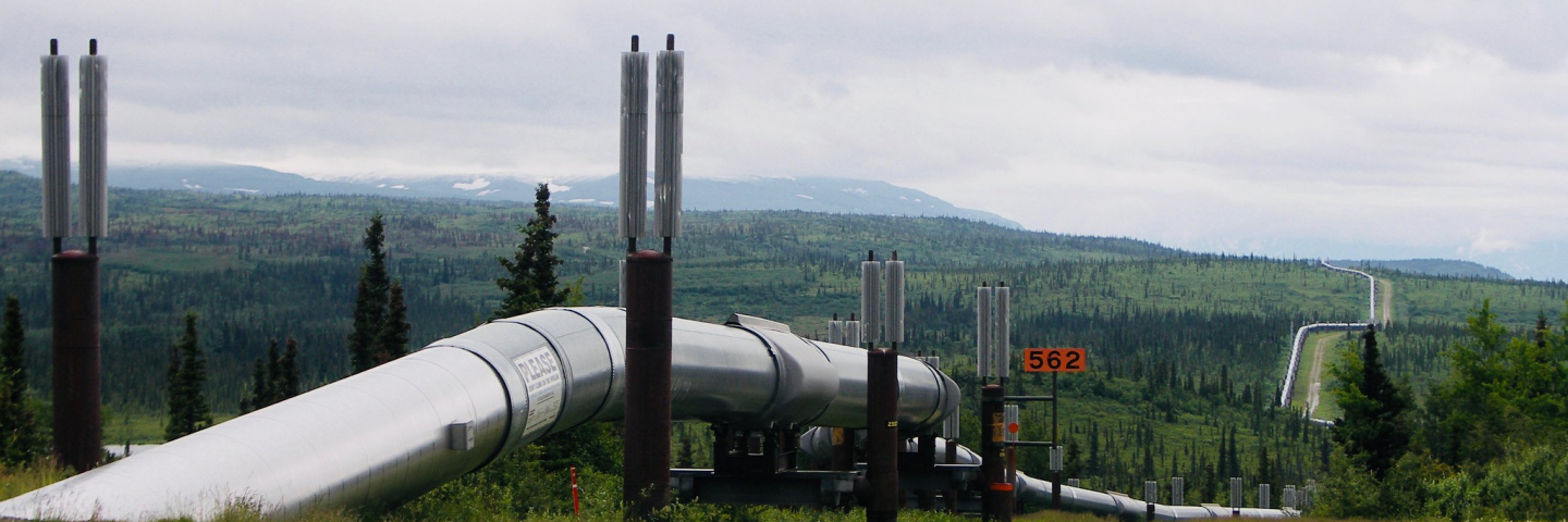 Photo of a gas pipeline over miles of wilderness.