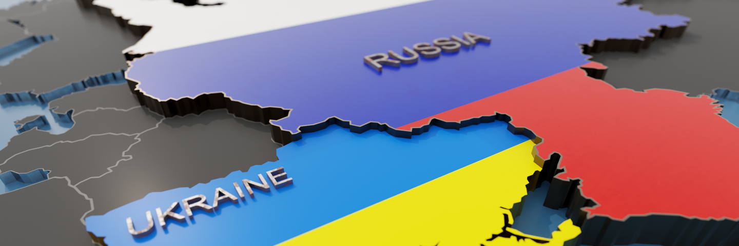 Map and flag of RUS and UKR