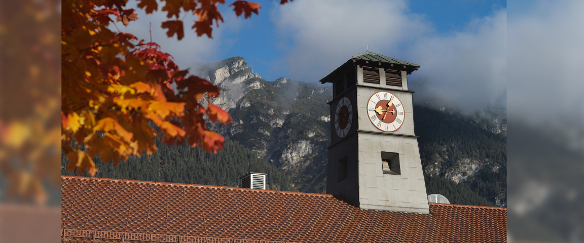 Marshall Center clocktower building in fall