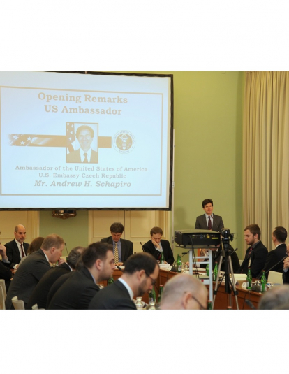A photograph of U.S. Ambassador to Czech Republic Andrew Schapiro makes opening remarks to the Euroatlantic Security: A Pre-Warsaw Assessment Seminar organized by the Marshall Center’s Non-Resident Program 