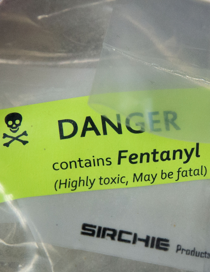 A photograph on a bag full of Fentanyl.