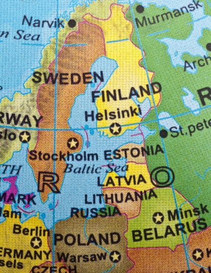 Northern Europe in a small desktop globe.